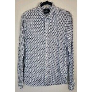 Scotch Soda Button Up Shirt Mens L White Gray Palm Tree Longsleeve 100% Cotton